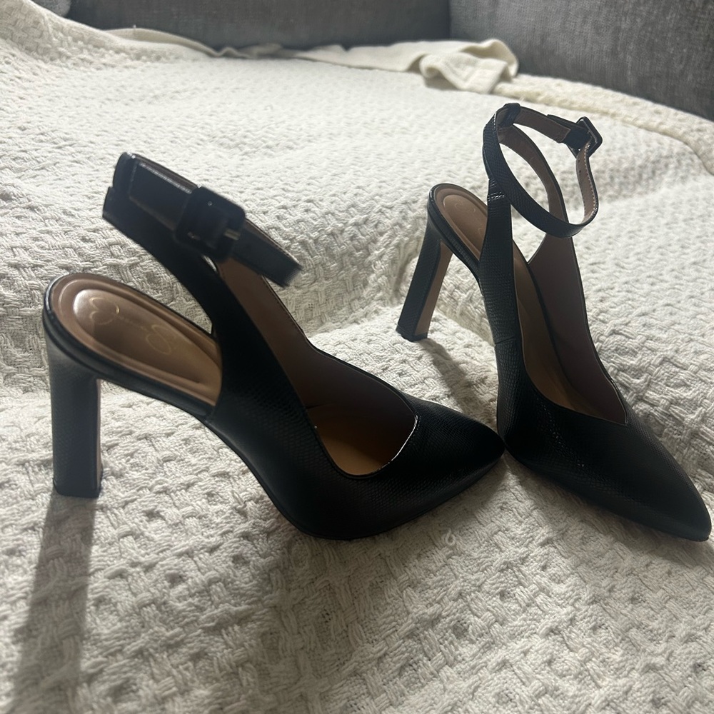 Jessica Simpson Black Reptile Textile Heels